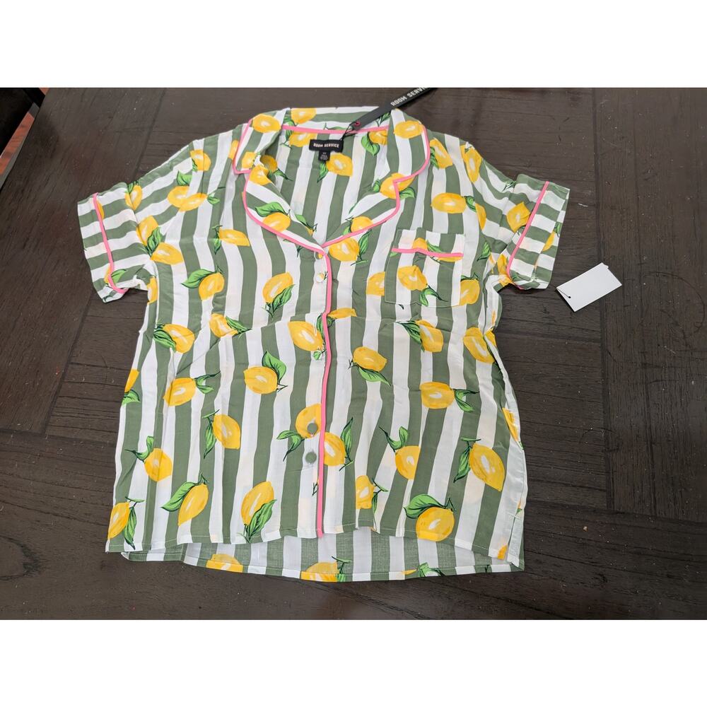 NWT Room Service Victoria Short Woven Pj Set In Lemonade Stand Stripe   size L